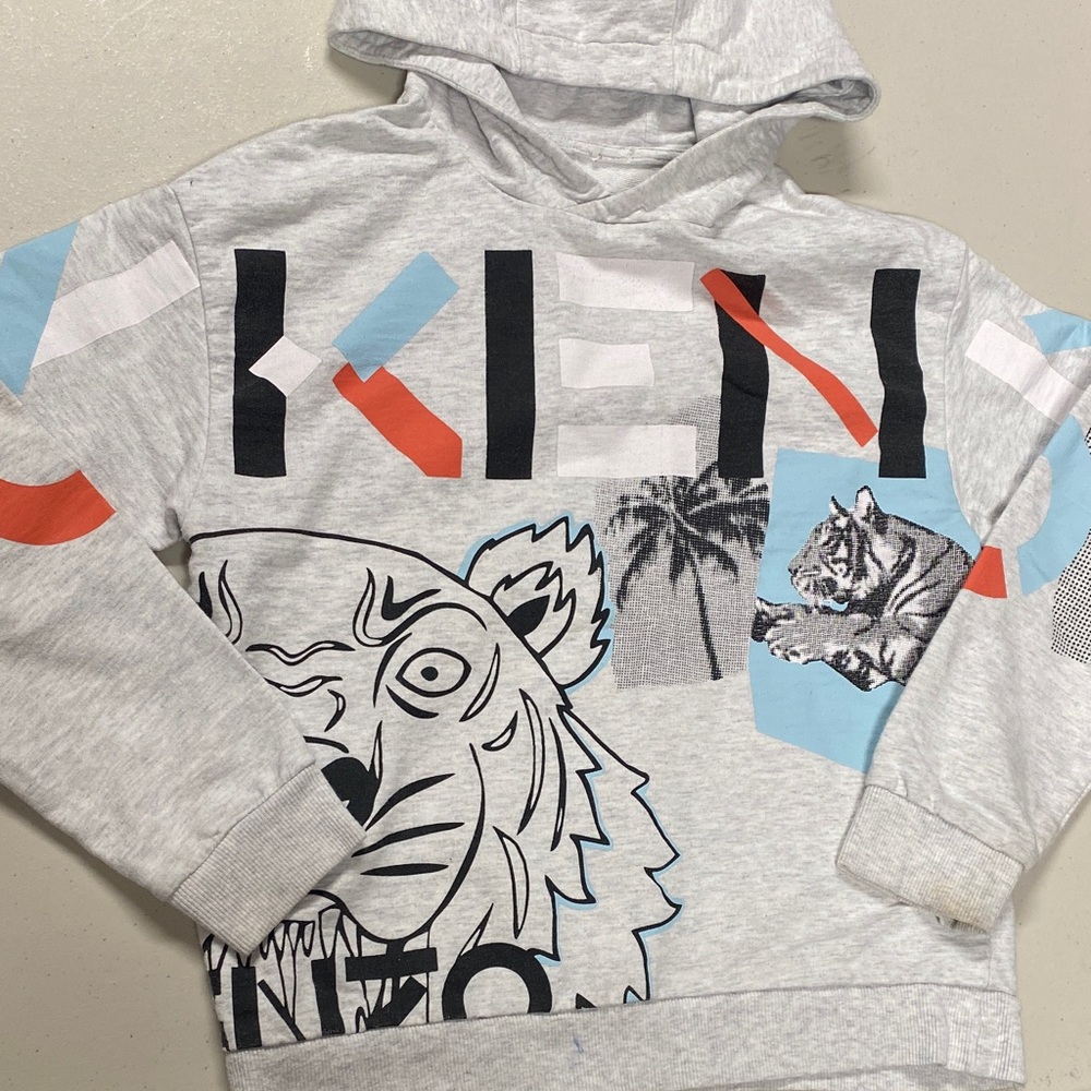 Kenzo Kids Light Gray Tiger Graphic Hoodie